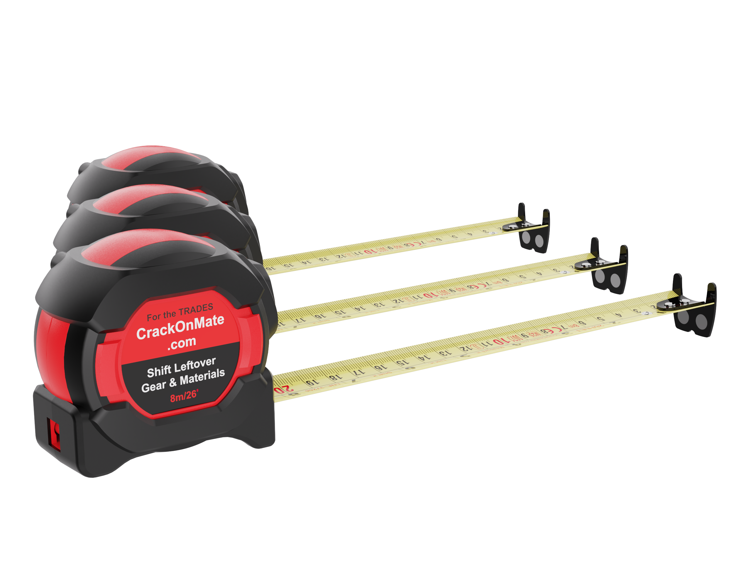 3-Pack 8m/26ft Auto-Lock Tape Measure – Heavy Duty Magnetic Hook, Double-Sided 25mm Blade, Nylon Coated, Class II – Shockproof Case, Belt Clip – Pro Measuring Tape for Trades & DIY - Image 5