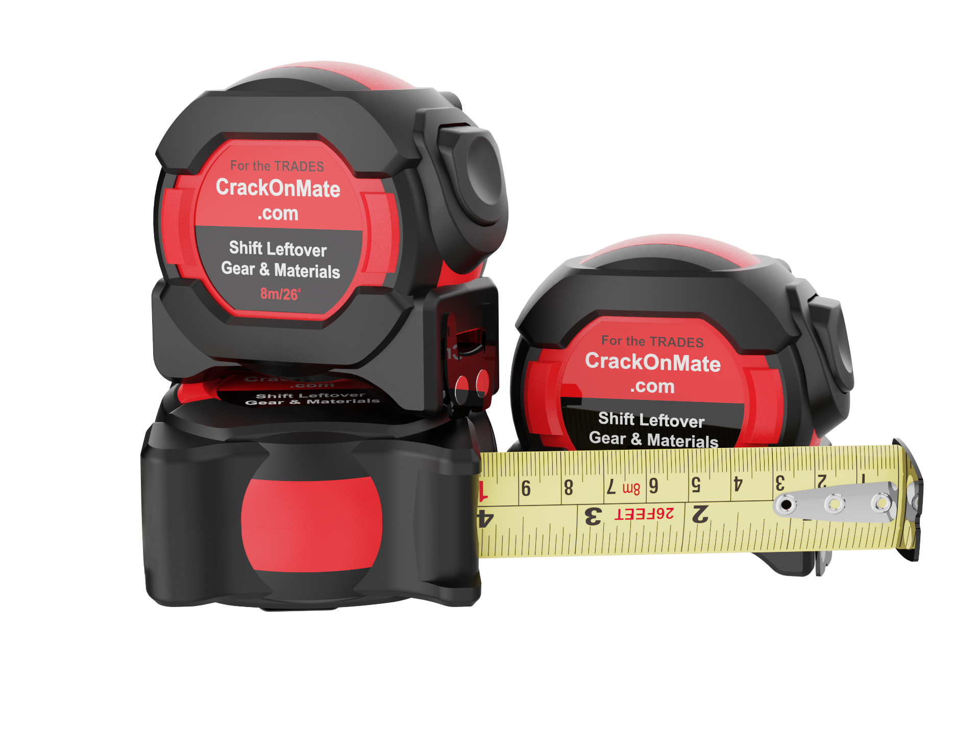 3-Pack 8m/26ft Auto-Lock Tape Measure – Heavy Duty Magnetic Hook, Double-Sided 25mm Blade, Nylon Coated, Class II – Shockproof Case, Belt Clip – Pro Measuring Tape for Trades & DIY - Image 3