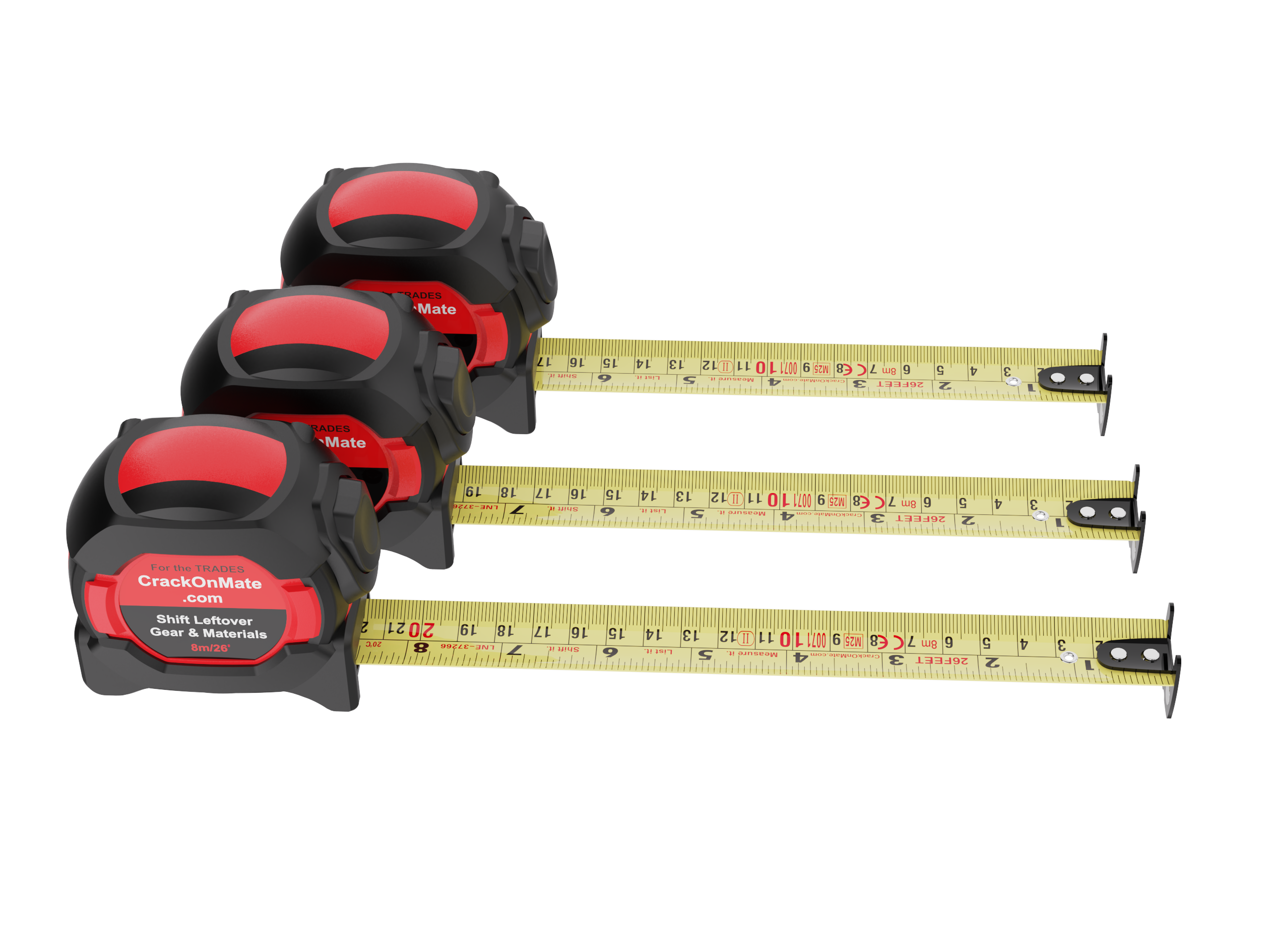 3-Pack 8m/26ft Auto-Lock Tape Measure – Heavy Duty Magnetic Hook, Double-Sided 25mm Blade, Nylon Coated, Class II – Shockproof Case, Belt Clip – Pro Measuring Tape for Trades & DIY - Image 7