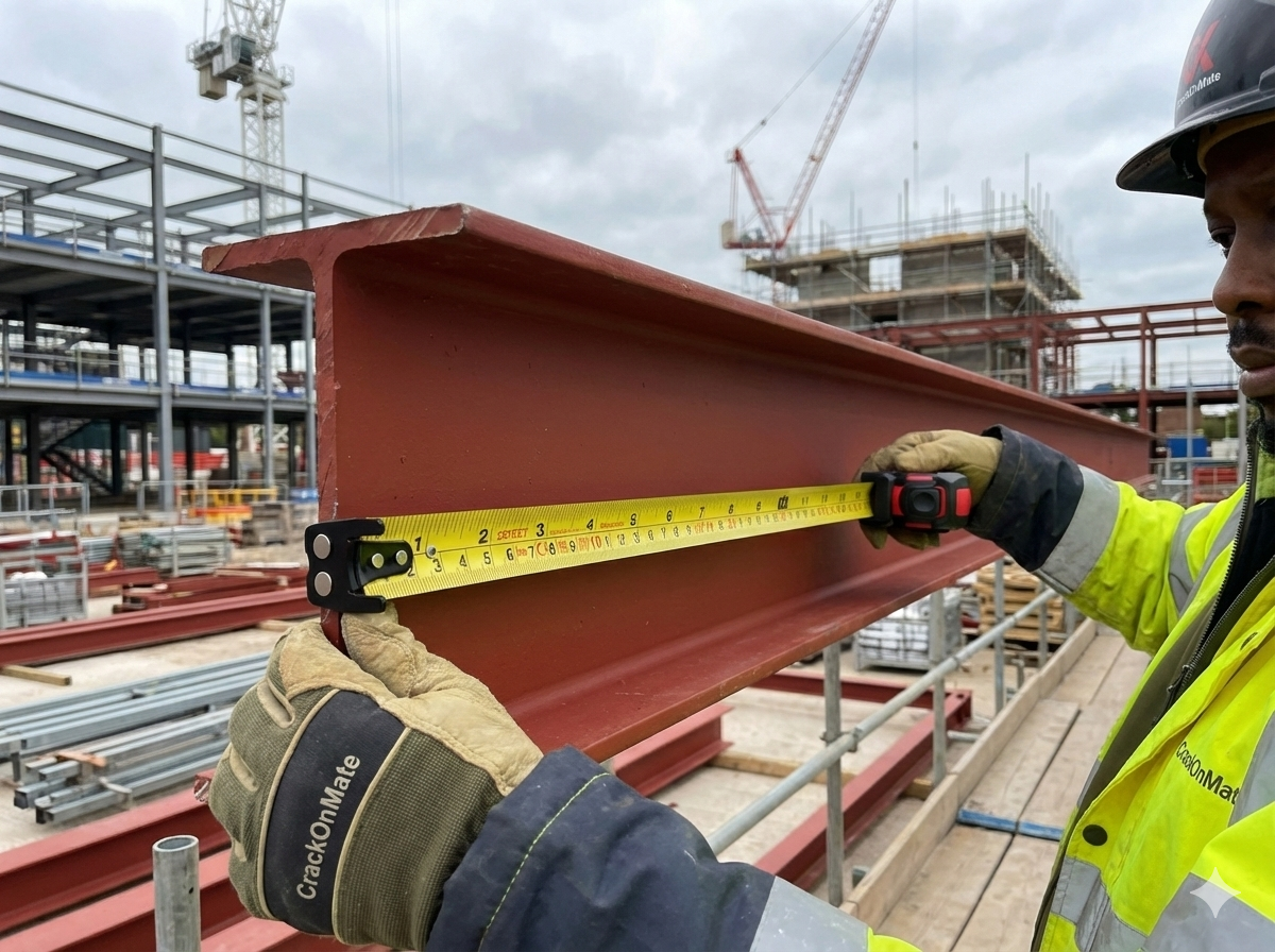 Trade person with tape on steel