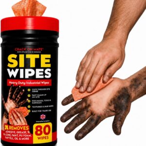 Site Wipes – Heavy Duty Cleaning for Hands, Tools & Surfaces – Textured Trade Wipes for Grease, Oil, Fresh Paint, Silicone, Adhesive Residue, Sealant & PU Foam – Citrus Scent – 80 Pack