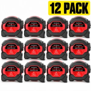 12 pack – 8m/26ft Auto-Lock Tape Measure – Heavy Duty Magnetic Hook, Double-Sided 25mm Blade, Nylon Coated, Class II – Shockproof Case, Belt Clip – Pro Measuring Tape for Trades & DIY