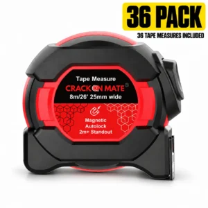 36 pack – 8m/26ft Auto-Lock Tape Measure – Heavy Duty Magnetic Hook, Double-Sided 25mm Blade, Nylon Coated, Class II – Shockproof Case, Belt Clip – Pro Measuring Tape for Trades & DIY