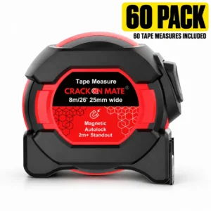 60 pack – 8m/26ft Auto-Lock Tape Measure – Heavy Duty Magnetic Hook, Double-Sided 25mm Blade, Nylon Coated, Class II – Shockproof Case, Belt Clip – Pro Measuring Tape for Trades & DIY