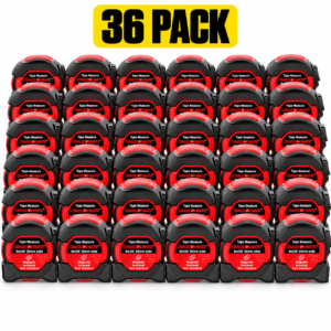 36 pack – 8m/26ft Auto-Lock Tape Measure – Heavy Duty Magnetic Hook, Double-Sided 25mm Blade, Nylon Coated, Class II – Shockproof Case, Belt Clip – Pro Measuring Tape for Trades & DIY